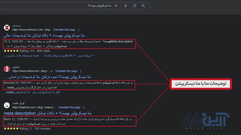 مثال متا دیسکریپشن در آموزش نوشتن متا دیسکریپشن